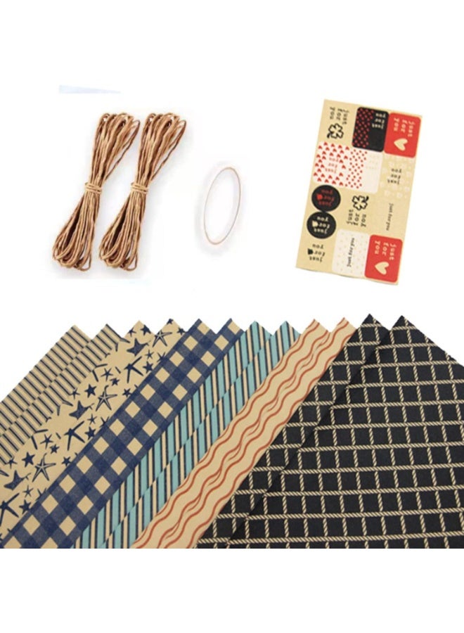 SRLIWHITE 12PCS Gift Wrapping Paper with Cutlines,  Blue Nautical Striped and Anchor Design Gift Wrap with Ribbon and Stickers for Birthday, Holiday, and Wedding（50*70cm） - Image 3